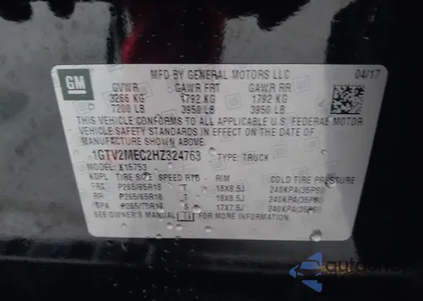 2017 GMC Sierra 1500 Sle from USA, damaged, VIN 1GTV2MEC2HZ324763